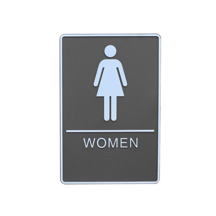 A.D.A. Braille Gray Washroom Sign 6”W x 9”H (Women) - #SIGN068F