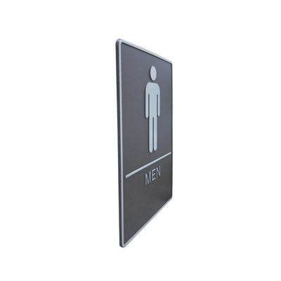 A.D.A. Braille Gray Washroom Sign 6”W x 9”H (Men) - #SIGN068M