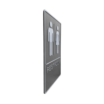 A.D.A. Braille Gray Washroom Sign 6”W x 9”H (Men/Women) - #SIGN068U