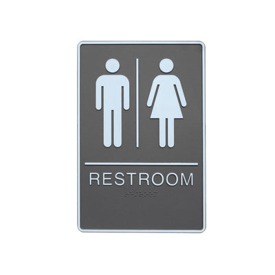 A.D.A. Braille Gray Washroom Sign 6”W x 9”H (Men/Women) - #SIGN068U
