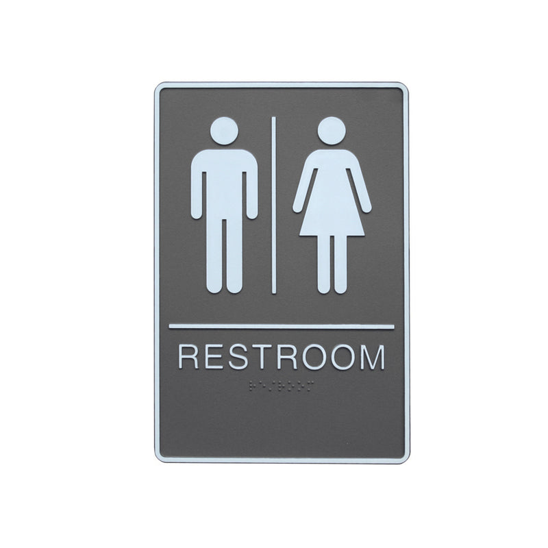 A.D.A. Braille Gray Washroom Sign 6”W x 9”H (Men/Women) - 